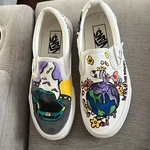 Vans | Shoes | White Slip On Vans Hand Painted Juice Wrld  display picture 3